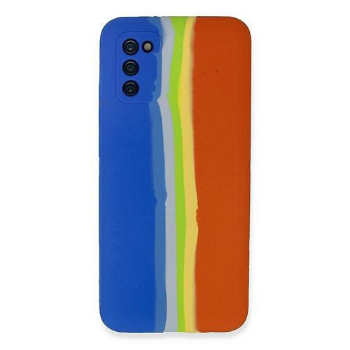 Galaxy A03S K�l�f Ebruli Lansman Silikon - Mavi-Turuncu