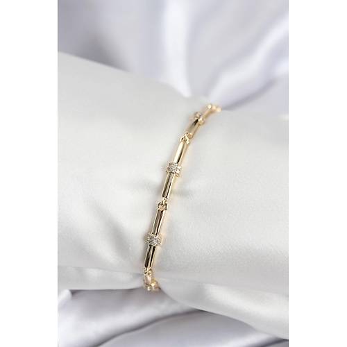 Pirin� VIP Seri Gold Renk Par�al� Model Zirkon Ta�l� Kad�n Bileklik