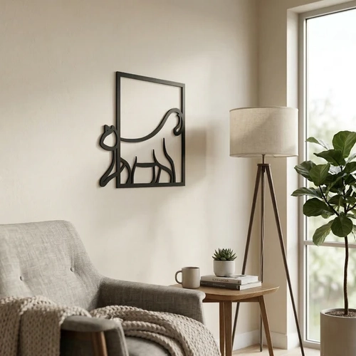 Modern Kedi Duvar Tablosu MDF Lazer Kesim Minimal Kedi Fig�rl� Duvar S�s� ��k Dekor