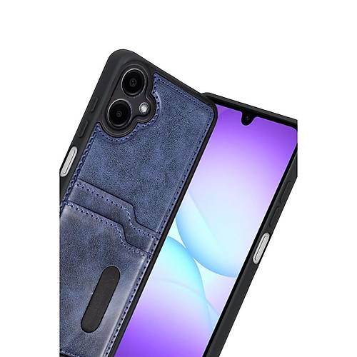 Galaxy A07 4G Sara Kartvizitli Deri K�l�f - Lacivert