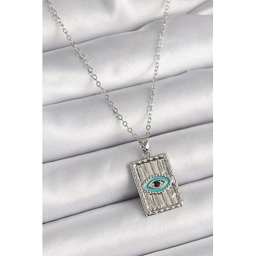 316L �elik G�m�� Renk Zirkon Ta�l� G�z ��leme Detayl� Plaka Model Kad�n Kolye