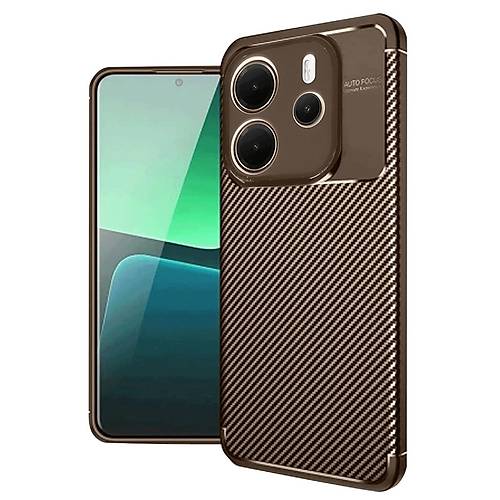 Redmi Note 14 4G K�l�f Auto Focus Karbon Kapak - Kahverengi