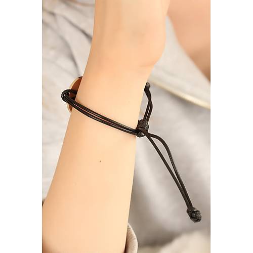 HAPPY (Mutlu) Siyah Deri �pli Unisex Mood Bileklik