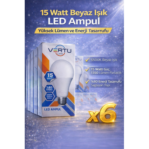 LED Ampul 15 Watt Beyaz I��k 6500K Y�ksek L�men E27 Duy Enerji Tasarruflu 6 Adet