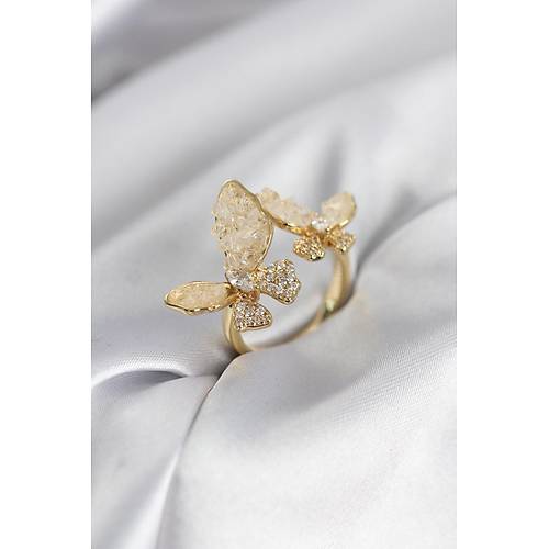 Gold Renk Beyaz Kelebek Model Zirkon Ta�l� Kad�n Y�z�k