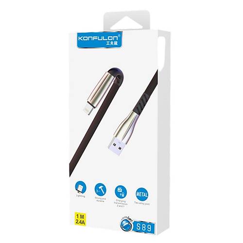 S89 Metal U�lu Lightning Kablo iphone Uyumlu 1M 2.4A - Siyah