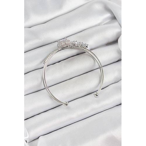 Pirin� G�m�� Renk Kalpli Zirkon Ta�l� Kad�n Bileklik