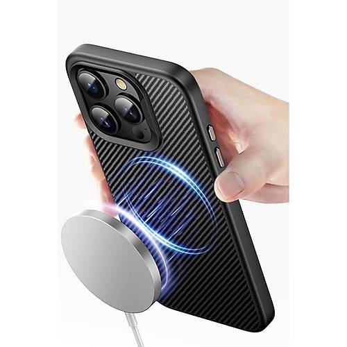 iPhone 14 Pro Dart Karbon Magsafe Kapak - Siyah