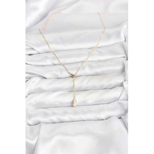 Pirin� Gold Renk Asans�rl� Damla Model Kad�n Kolye