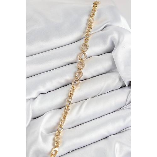 Pirin� Zirkon Ta�l� Oval Model Gold Renk Kad�n Bileklik