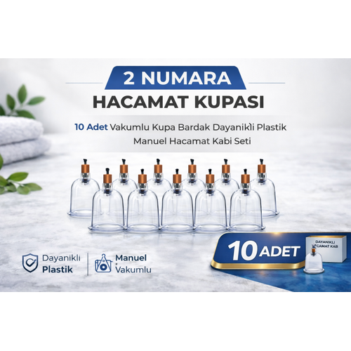 2 Numara Hacamat Kupas� 10 Adet Vakumlu Kupa Bardak Dayan�kl� Plastik Manuel Hacamat Kab�