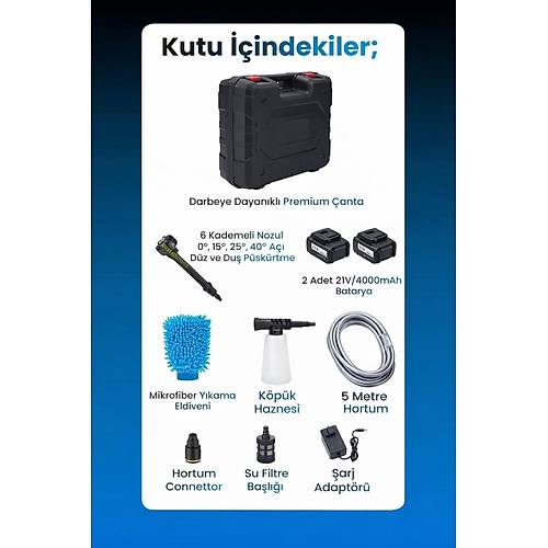 21V 4000mAh Li-ion Kablosuz Y�kama Tabancas� (Siyah)