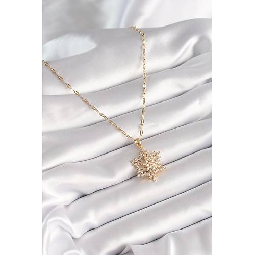 316L �elik Gold Renk Zincir Zirkon Ta�l� Y�ld�z Model Kad�n Kolye