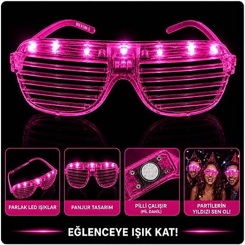 LED I��kl� Panjur Parti G�zl��� Pembe Renk Shutter G�zl�k