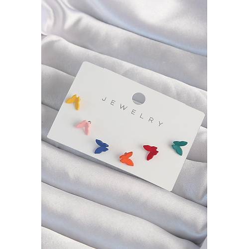 Pirin� Rengarenk Mineli Minimal Kelebek K�pe Seti