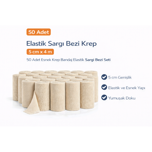 Elastik Sarg� Bezi Krep 5 cm x 4 m 50 Adet Esnek Krep Bandaj Elastik Sarg� Bezi Seti