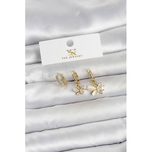 Pirin� Gold Renk Kelebek Model 3'l� Kad�n K�pe