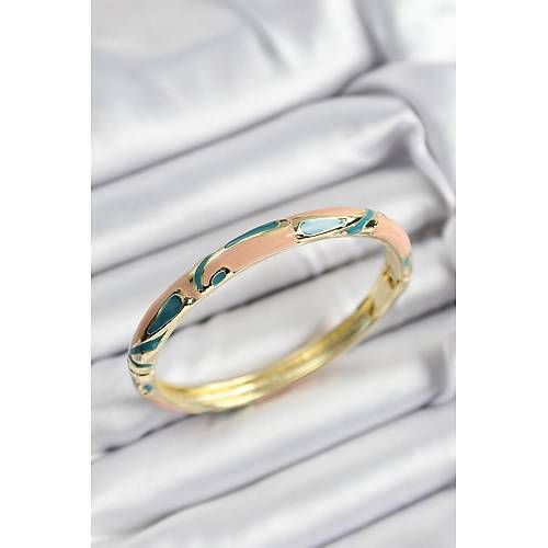 Mineli Pirin� Krem Ve Ye�il Mermer Motifli Gold Renk Kad�n Kelep�e