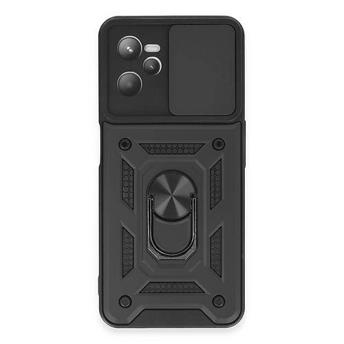 Realme C35 K�l�f Pars Lens Y�z�kl� Silikon - Siyah