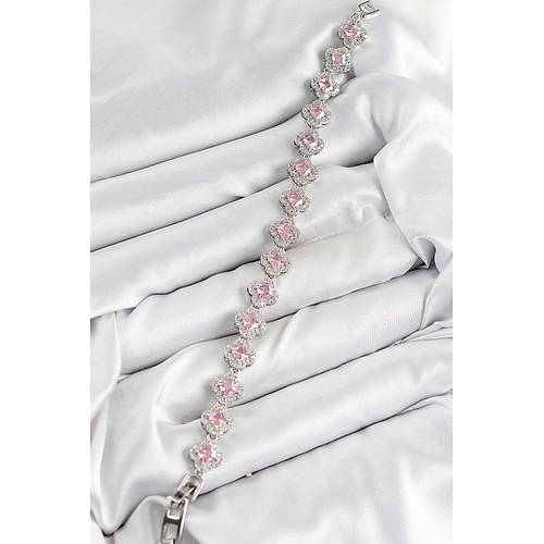 Pirin� Zirkon Ta�l� Pembe Yonca Baget Model G�m�� Renk VIP Seri Kad�n Bileklik