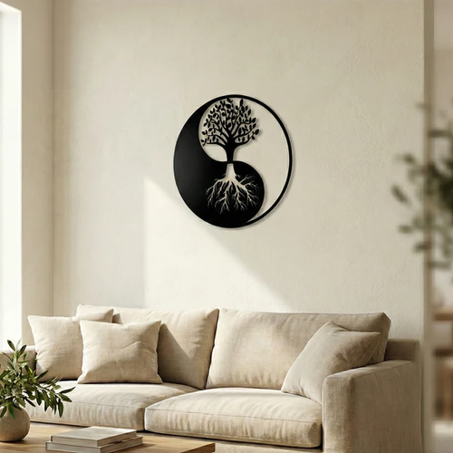 Yin Yang Hayat A�ac� Duvar Tablosu MDF Lazer Kesim Modern Spirit�el Duvar S�s�