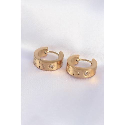 316L �elik Gold Renk Zirkon Ta�l� Minimal Model Halka K�pe