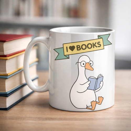 I Love Books Yaz�l� Tasar�m Kupa Model 206 Kitap Severlere �zel Seramik Kahve Kupas� Hediye Se�ene�i
