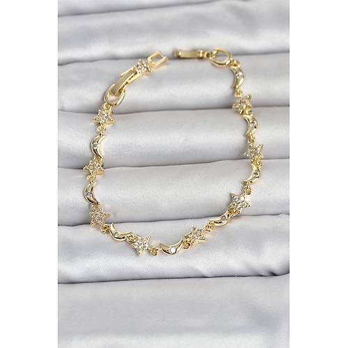 Pirin� Gold Renk Zirkon Ta�l� Ay ve Y�ld�z Model Kad�n Bileklik