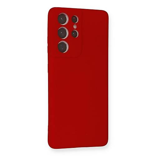 Galaxy S21 Ultra K�l�f Nano i�i Kadife Silikon - K�rm�z�