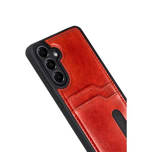 Galaxy A17 5G Sara Kartvizitli Deri K�l�f - K�rm�z�