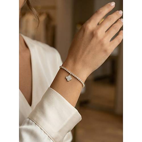 Yonca Model Zirkon Ta�l� Gold Renk Asans�rl� Su Yolu Bileklik