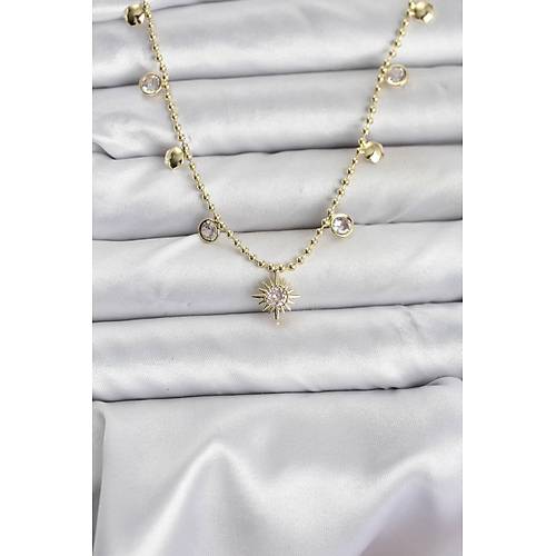 Zirkon Ta�l� Kutup Y�ld�z� Model Pirin� Gold Renk Kad�n Kolye