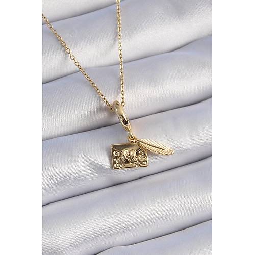 316L �elik Gold Renk Kalp Detay Mektup Fig�r Charm Model Kad�n Kolye