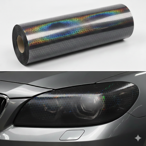 Petek Desenli 3D Colormatik Far Filmi Stop Folyosu 1mx30cm Koyu Siyah