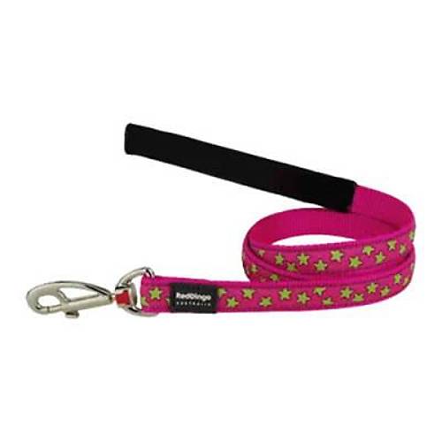 Pembe �zerine Lime Y�ld�zl� K�pek Uzatma Tasmas� Large 25 Mm 1,2 Mt
