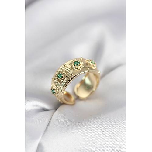 Ye�il Zirkon Ta�l� Gold Renk Vintage Kad�n Y�z�k