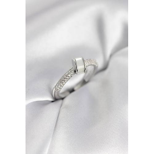 Zirkon Ta�l� Sedefli G�m�� Renk Kad�n Y�z�k