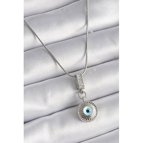 316L �elik G�m�� Renk Zirkon Ta�l� Nazar Boncuk Model Kad�n Kolye