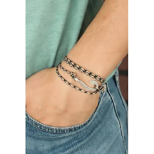 Krem Renk �izgi Desenli Metal Kancal� Erkek Bileklik