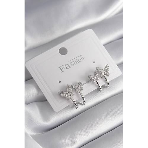 Pirin� G�m�� Renk Zirkon Ta�l� Kelebek Model Kad�n K�pe