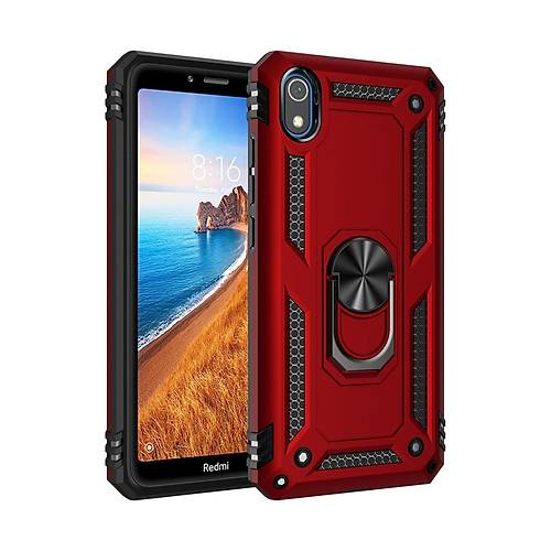 Redmi 7A K�l�f Sofya Y�z�kl� Silikon Kapak - K�rm�z�