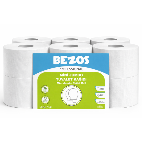 Bezos Professional Mini  Tuvalet Ka��d� 12 Rulo | 2 Katl� | %100 Sel�loz | End�striyel & Ev Tipi Kullan�m