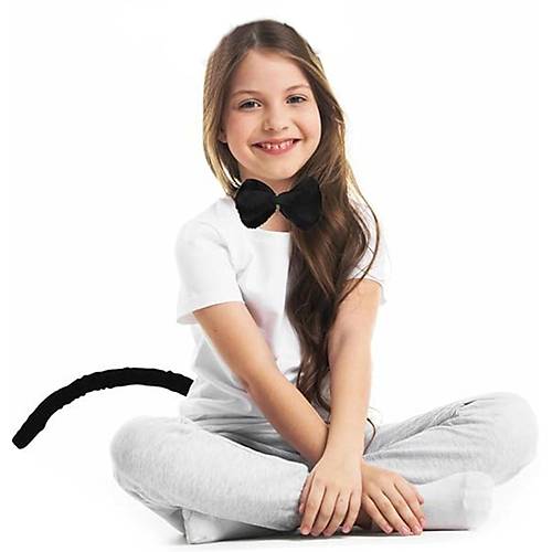Pelu� Siyah Renk Kuyruk ve Papyon Yeti�kin �ocuk Uyumlu