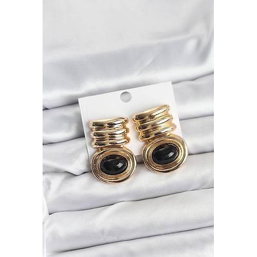 Pirin� Gold Siyah Renk Vintage Kad�n K�pe