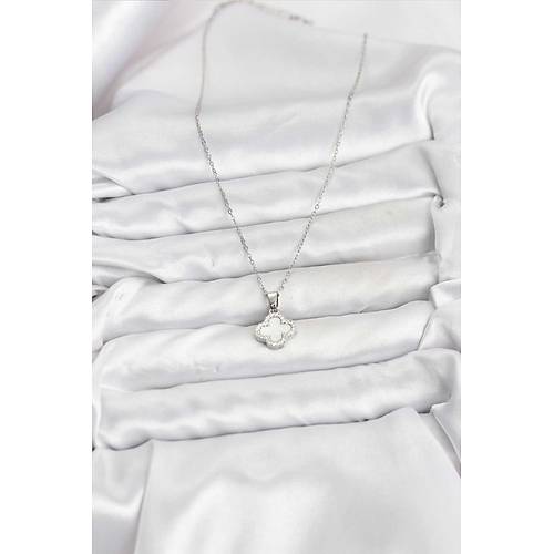 316L �elik Zincir G�m�� Renk Sedefli Yonca Kad�n Kolye