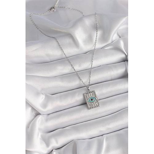 316L �elik G�m�� Renk Zirkon Ta�l� G�z ��leme Detayl� Plaka Model Kad�n Kolye