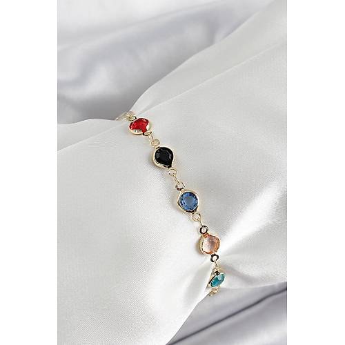 Pirin� Asorti Model Gold Renk Zirkon Ta�l� Kad�n Bileklik