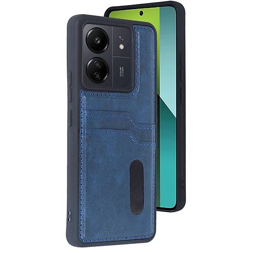 Redmi 13C K�l�f Sara Kartvizitli Deri K�l�f - Lacivert