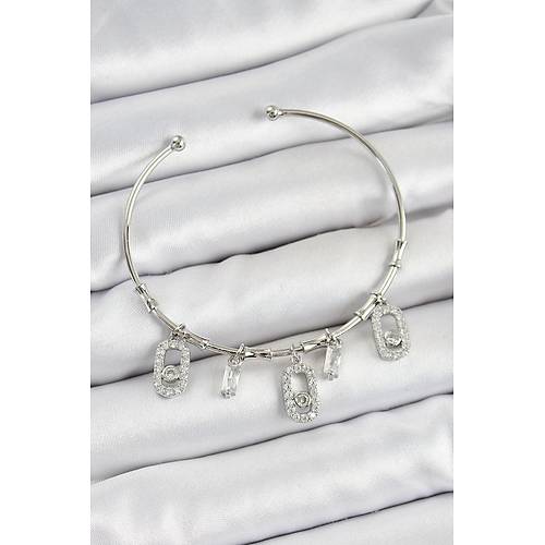 Pirin� Zirkon Ta�l� Dikd�rtgen Model G�m�� Renk Charm Bileklik