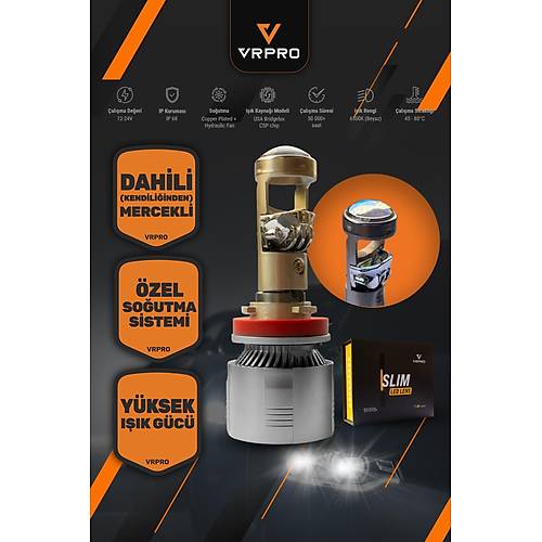 Slim Mercekli H7 LED Far Ampul� 40W 12V Fanl� VR Pro H7 Led Xenon Beyaz I��k